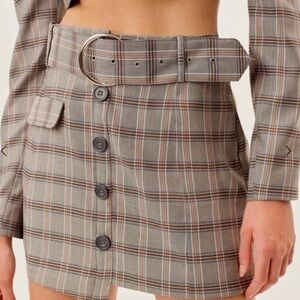For Love & Lemons Kym Asymmetrical Grey Glen Check Plaid Mini Skirt, NWT, Size M